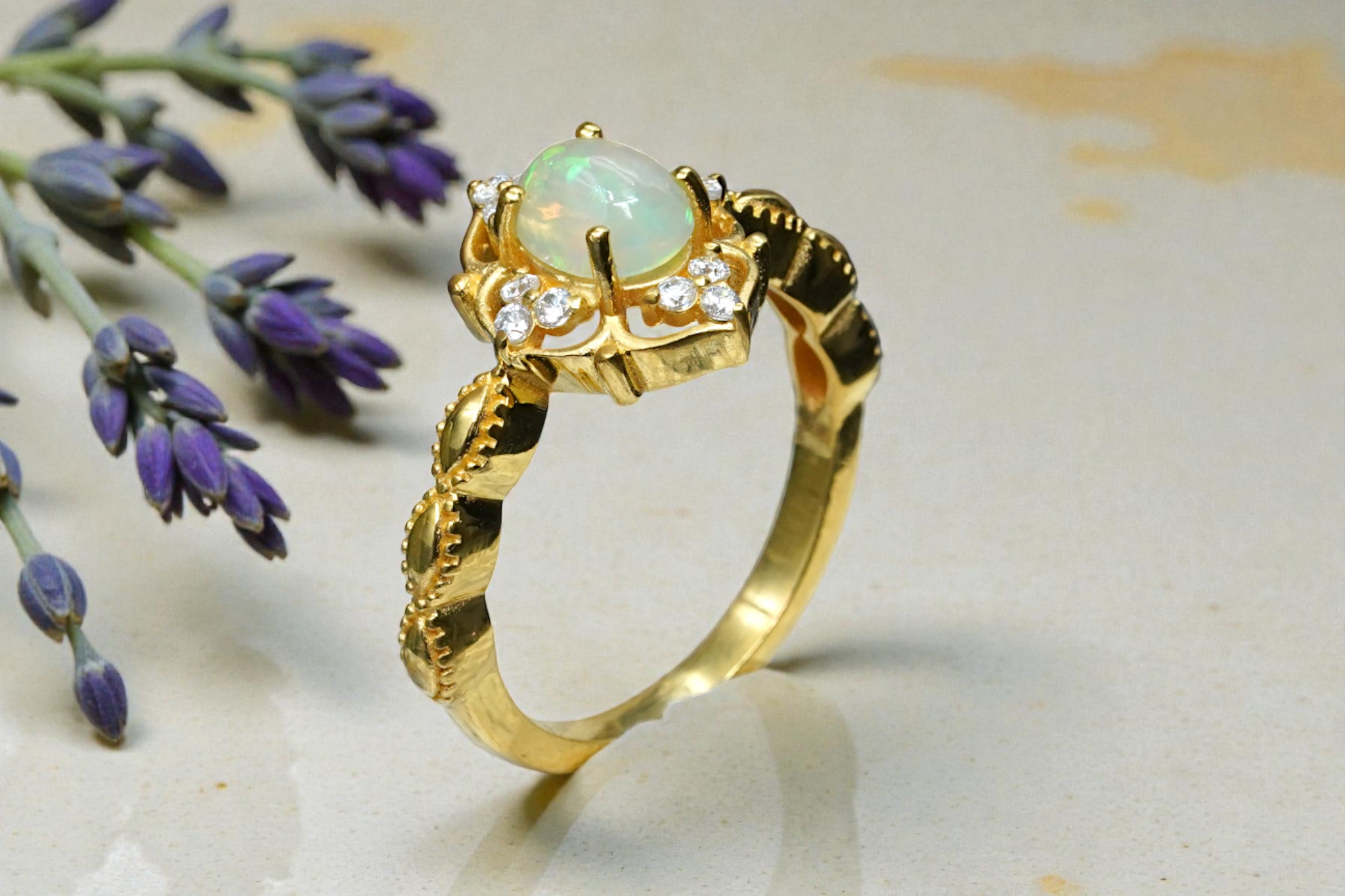 Oval Cut Natural opal Bridal Ring RG-SL-GM-OP-003