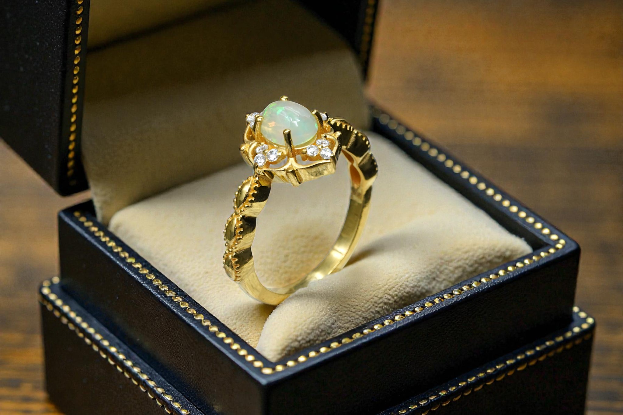 Oval Cut Natural opal Bridal Ring RG-SL-GM-OP-003