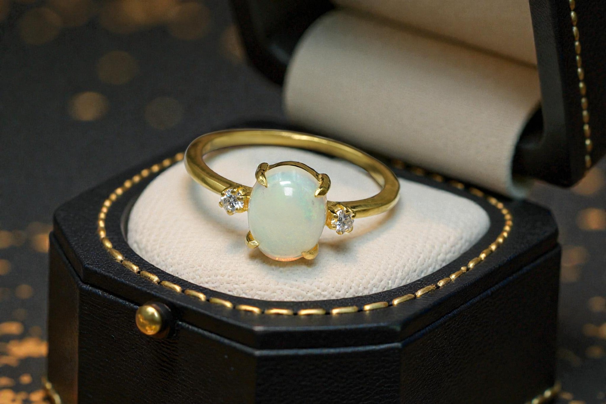 Oval Cut Natural opal Bridal Ring RG-SL-GM-OP-004