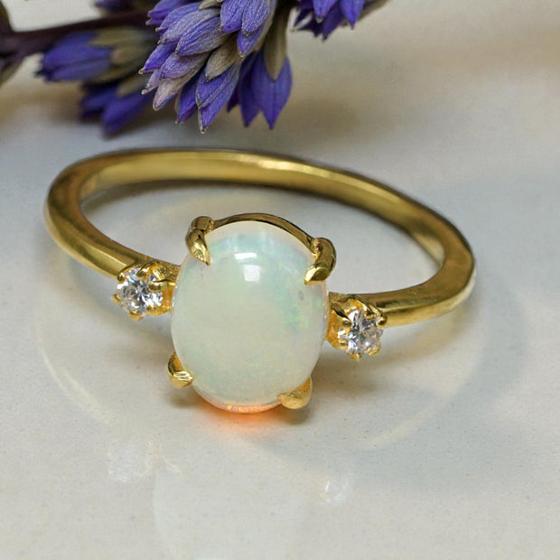 Oval Cut Natural opal Bridal Ring RG-SL-GM-OP-004