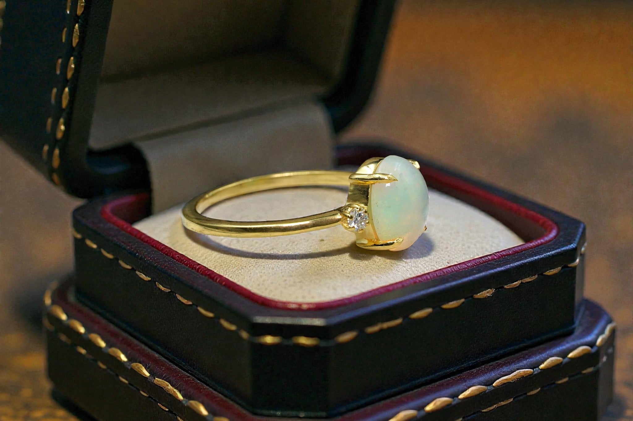 Oval Cut Natural opal Bridal Ring RG-SL-GM-OP-004