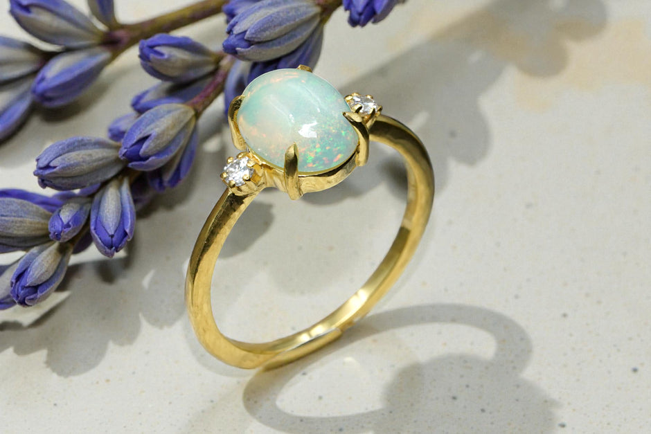 Oval Cut Natural opal Bridal Ring RG-SL-GM-OP-004
