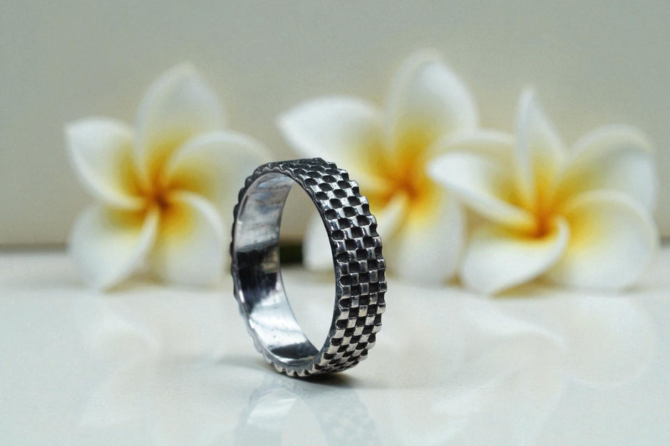 Checker Board 925 sterling silver Ring  Band RG-OX-SL-015