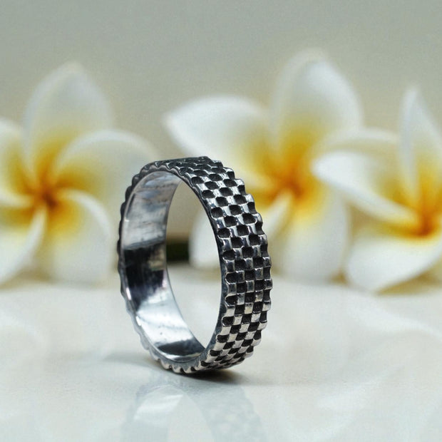 Checker Board 925 sterling silver Ring  Band RG-OX-SL-015