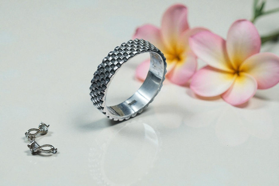 Checker Board 925 sterling silver Ring  Band RG-OX-SL-015