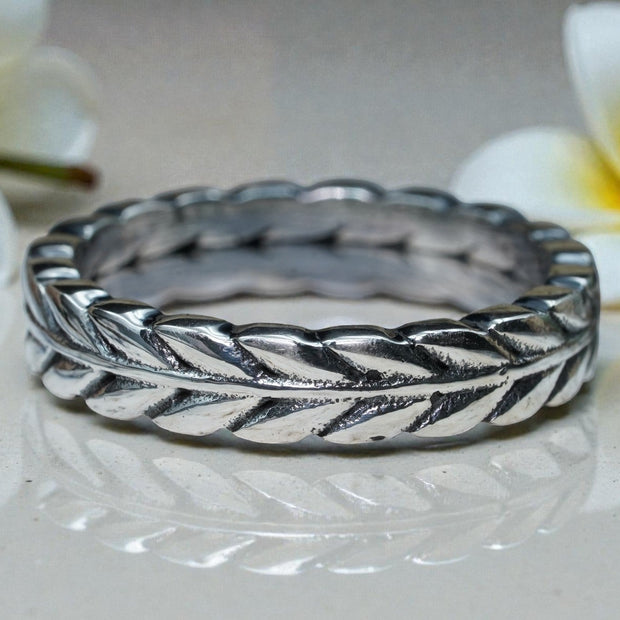 Forever Minimalist Wheat Motif 925 Sterling Silver Ring Band RG-OX-SL-021