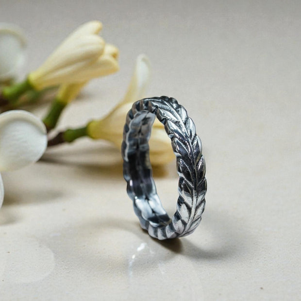 Forever Minimalist Wheat Motif 925 Sterling Silver Ring Band RG-OX-SL-021