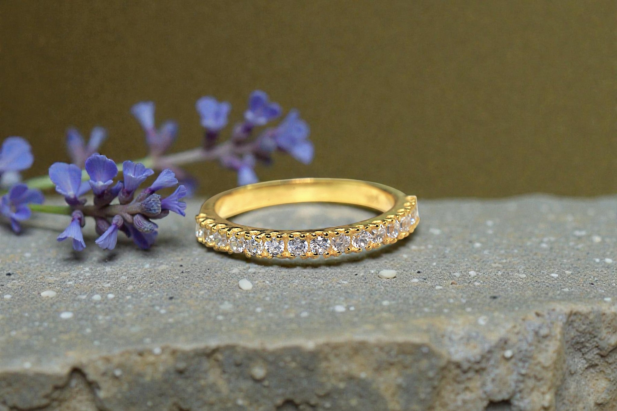 Moissanite  Eternity Half Band Ring Golden 2
