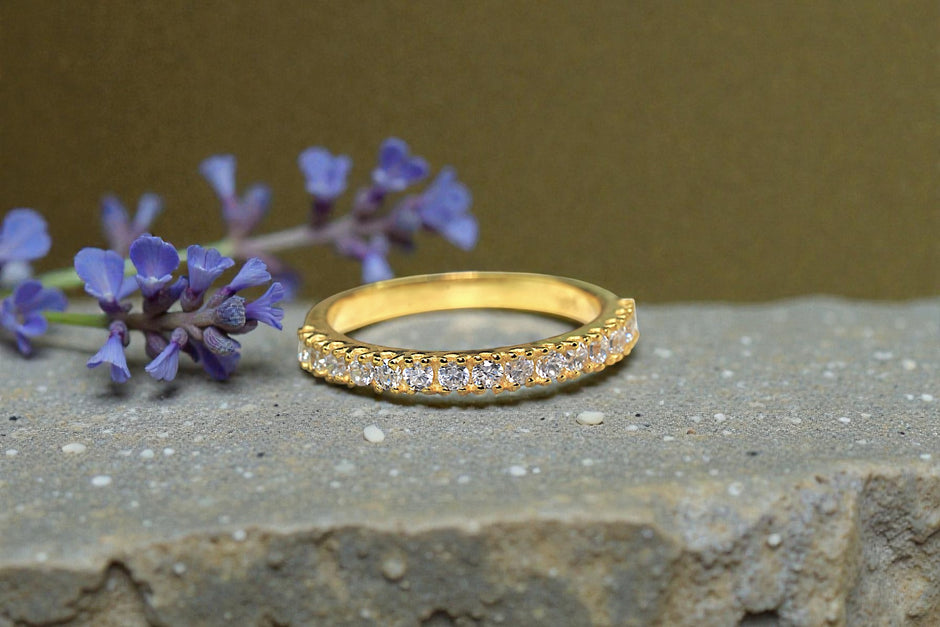 Moissanite  Eternity Half Band Ring Golden 2