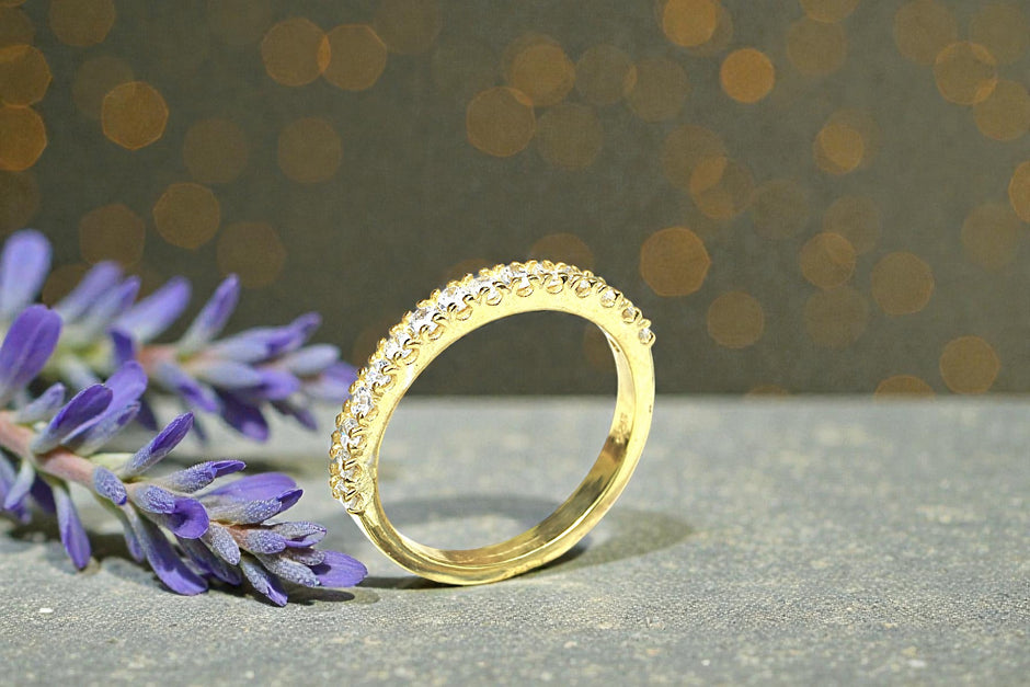 Moissanite  Eternity Half Band Ring Golden 2