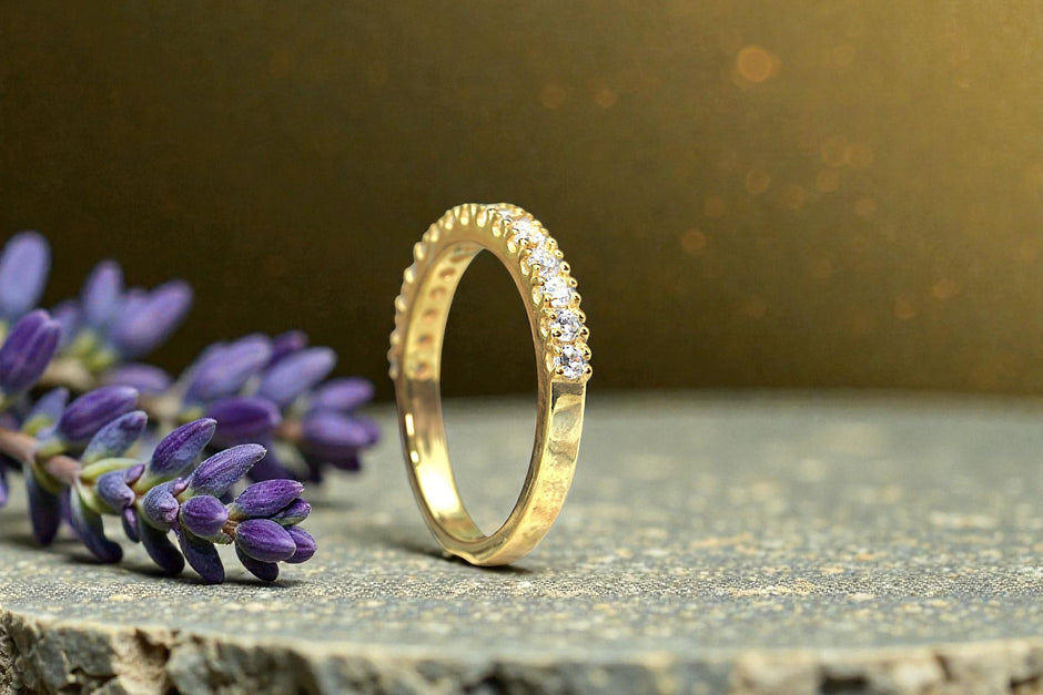 Moissanite  Eternity Half Band Ring Golden 2