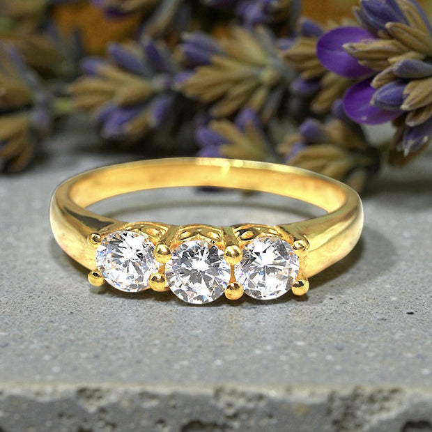 Moissanite  Tri Diamond Ring Gold 3