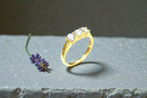 Moissanite  Tri Diamond Ring Gold 3
