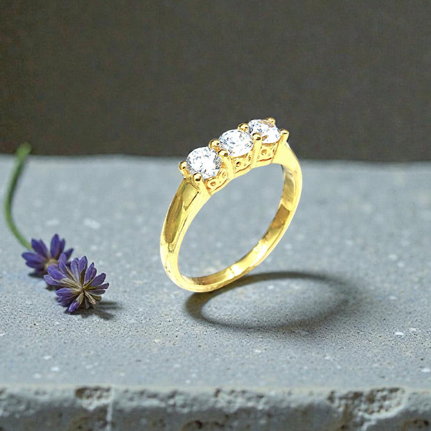 Moissanite  Tri Diamond Ring Gold 3