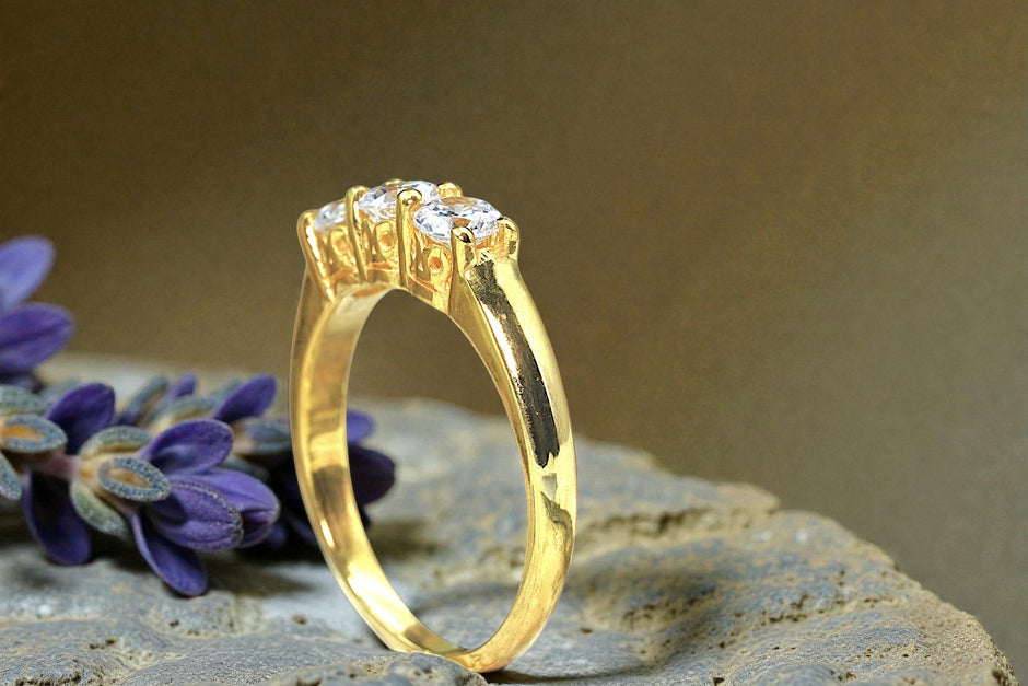 Moissanite  Tri Diamond Ring Gold 3