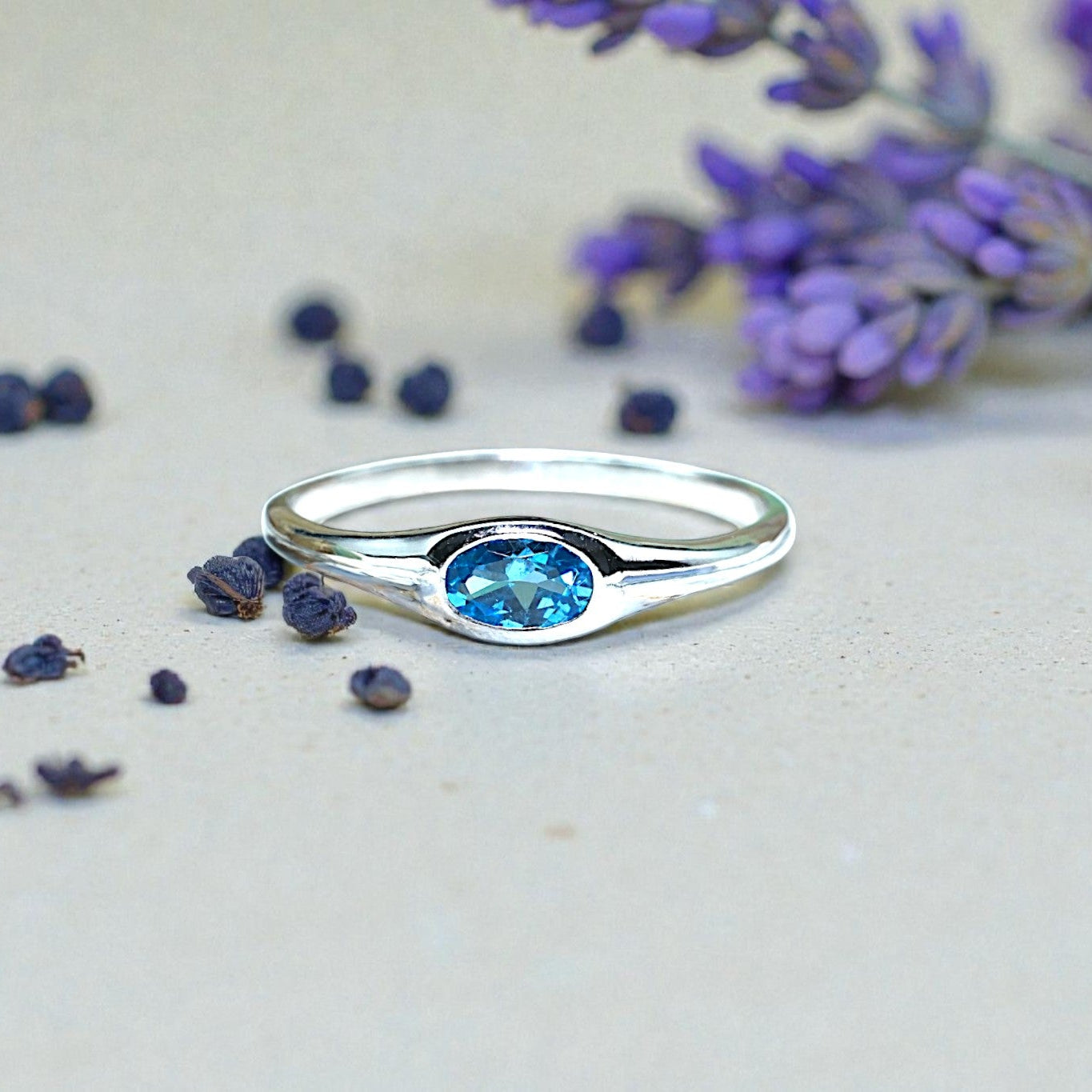 Oval Cut Natural Blue Topaz birthstone  Ring RG-GM-BT-SL-013