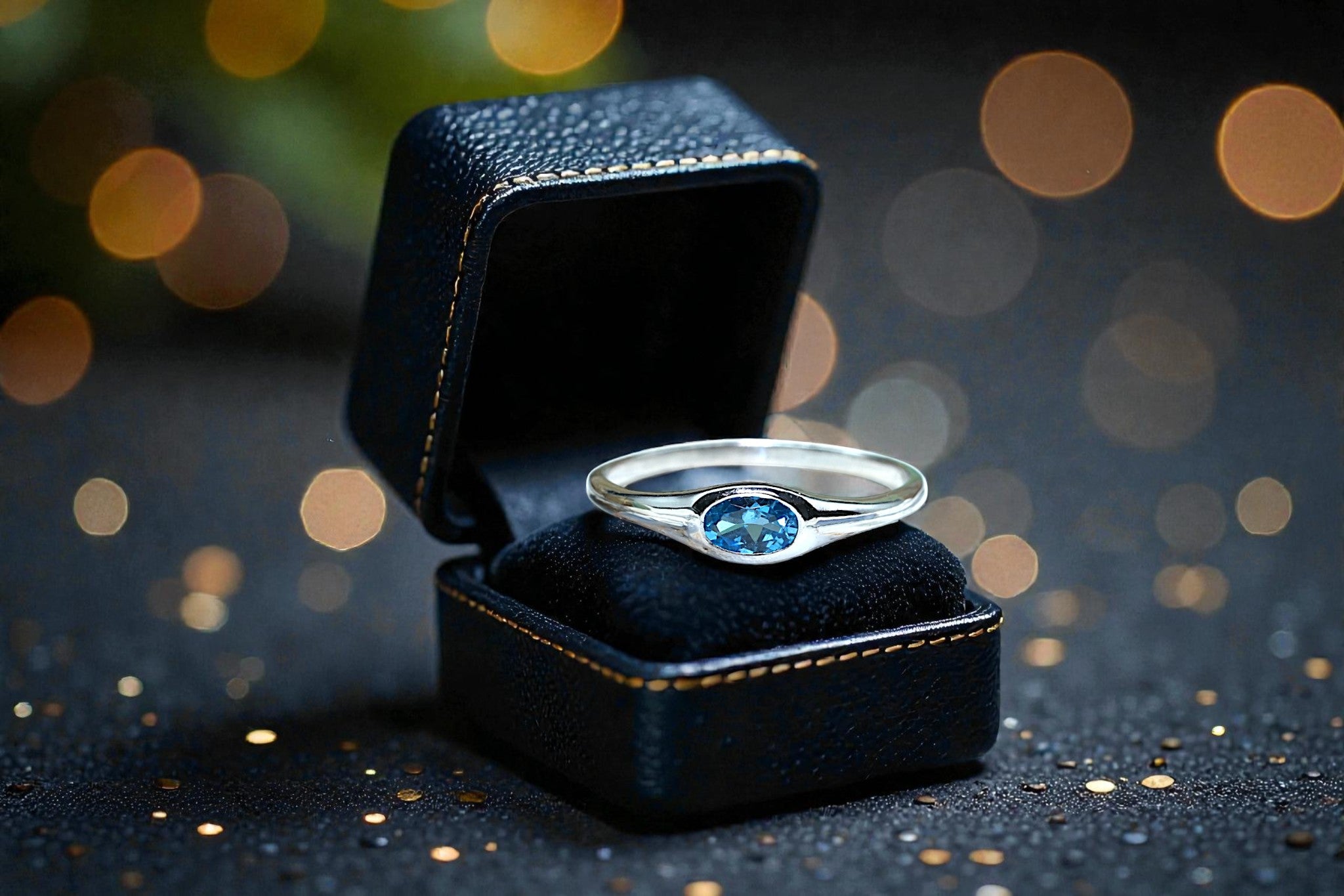 Oval Cut Natural Blue Topaz birthstone  Ring RG-GM-BT-SL-013