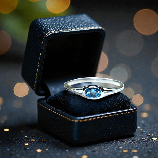 Oval Cut Natural Blue Topaz birthstone  Ring RG-GM-BT-SL-013