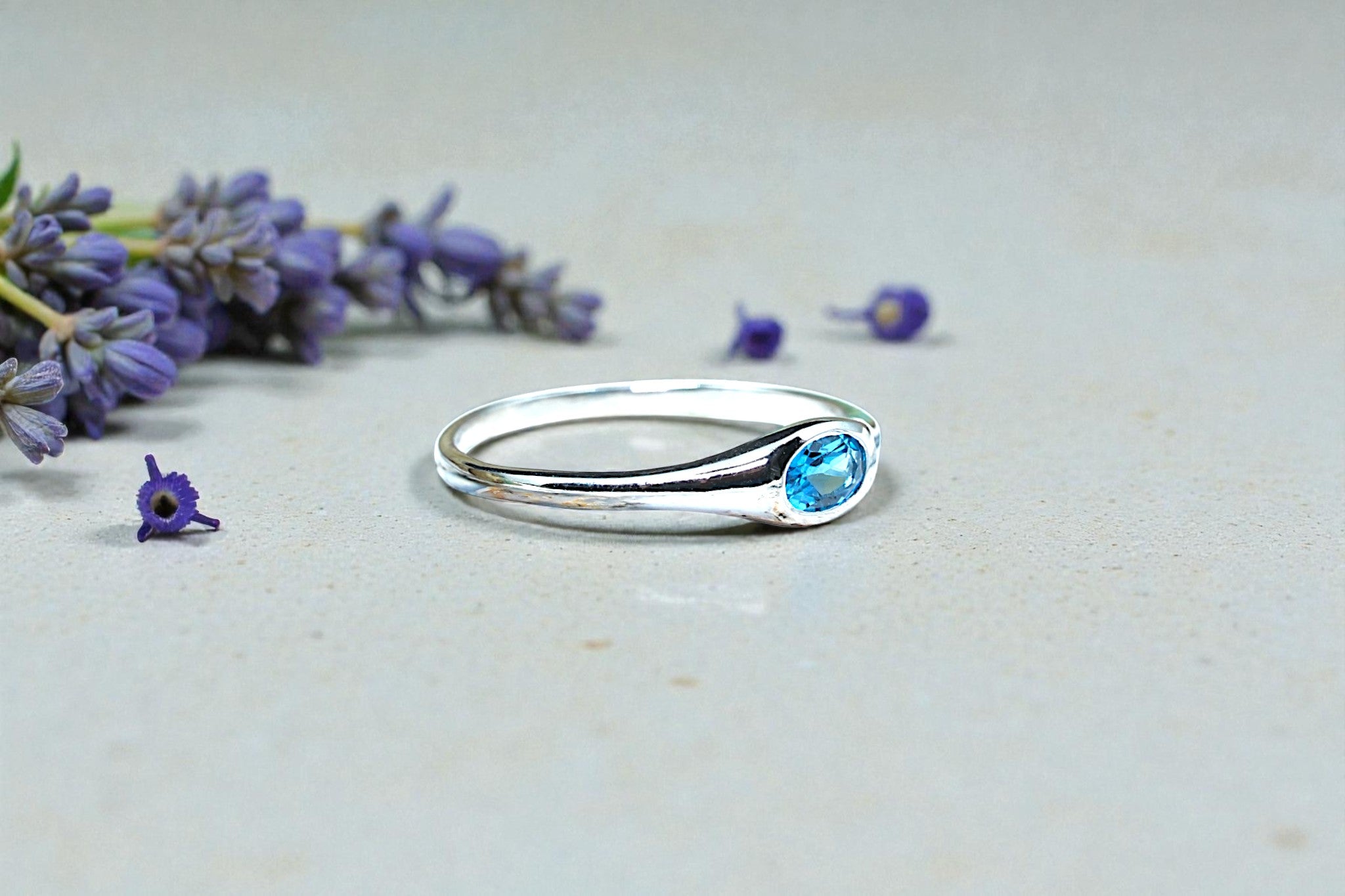 Oval Cut Natural Blue Topaz birthstone  Ring RG-GM-BT-SL-013