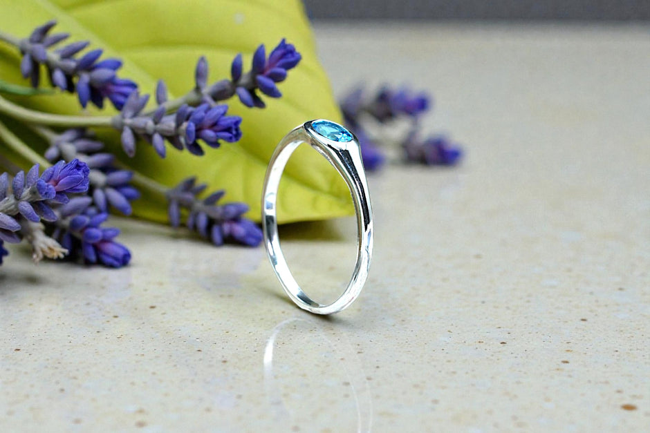 Oval Cut Natural Blue Topaz birthstone  Ring RG-GM-BT-SL-013