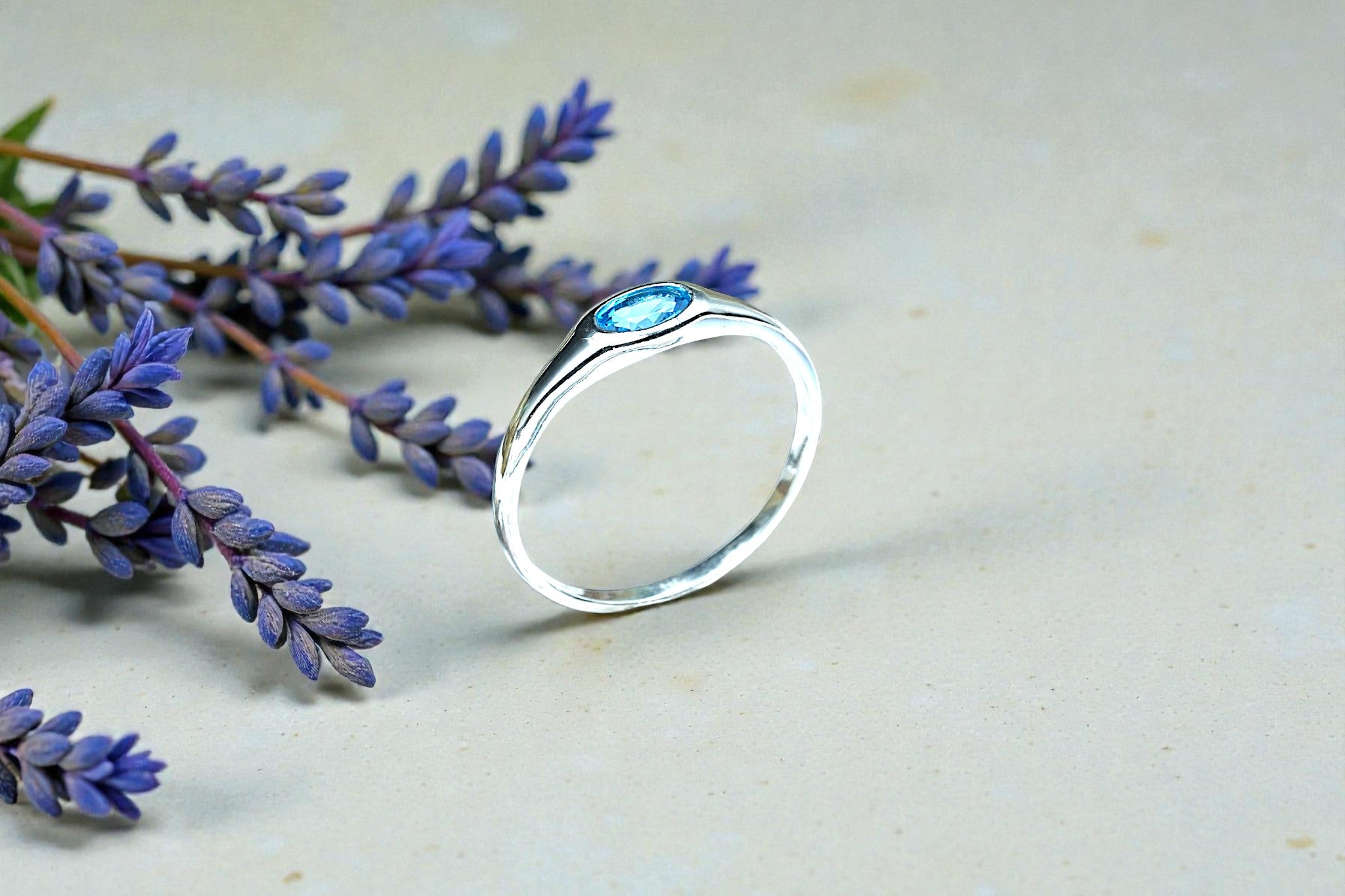 Oval Cut Natural Blue Topaz birthstone  Ring RG-GM-BT-SL-013