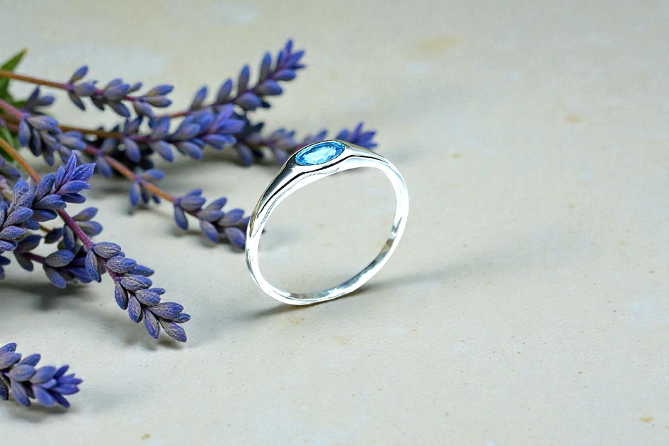 Oval Cut Natural Blue Topaz birthstone  Ring RG-GM-BT-SL-013