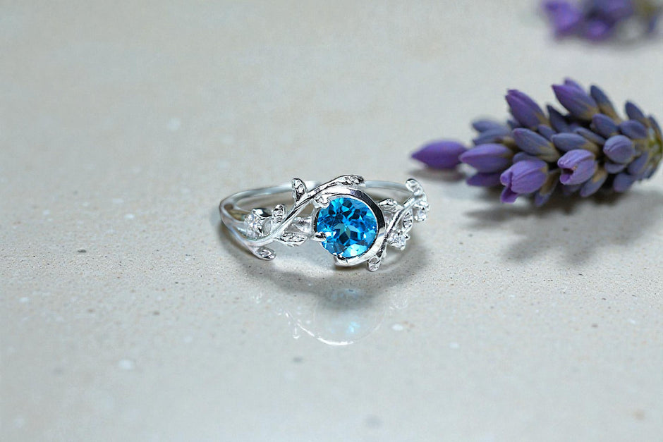 Round Cut Natural Blue Topaz Art Deco Ring RG-GM-BT-SL-015