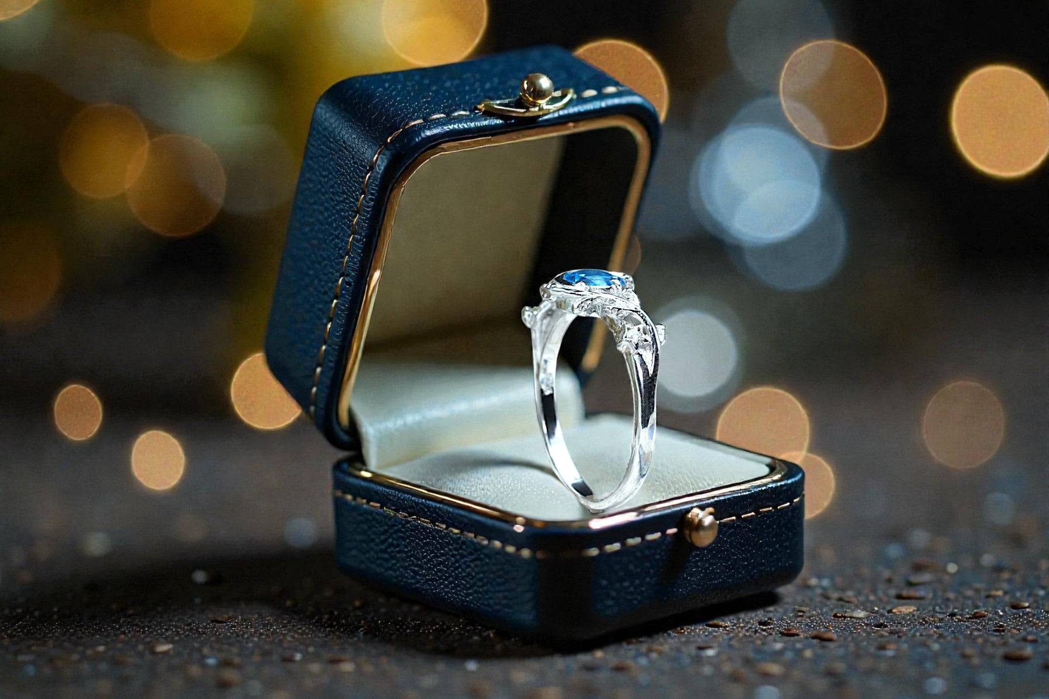Round Cut Natural Blue Topaz Art Deco Ring RG-GM-BT-SL-015