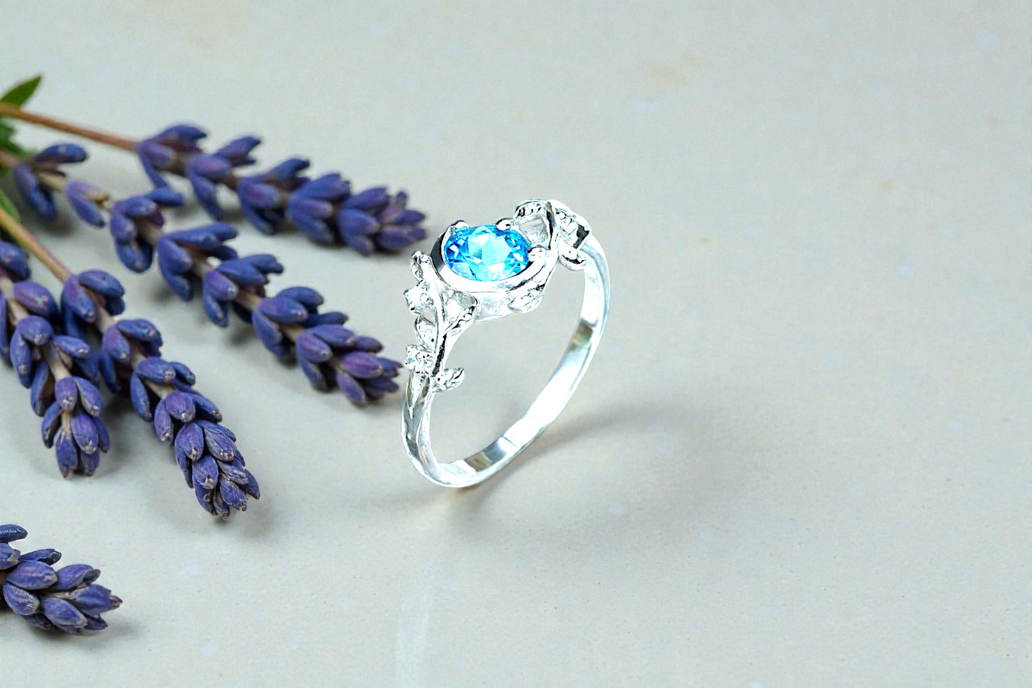 Round Cut Natural Blue Topaz Art Deco Ring RG-GM-BT-SL-015