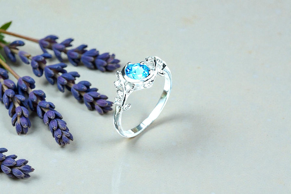Round Cut Natural Blue Topaz Art Deco Ring RG-GM-BT-SL-015