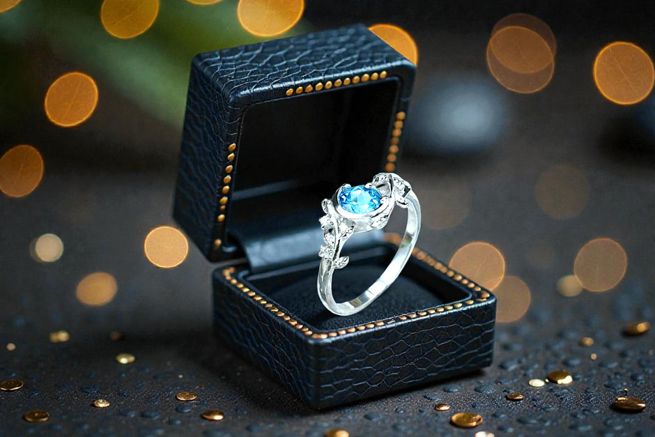 Round Cut Natural Blue Topaz Art Deco Ring RG-GM-BT-SL-015