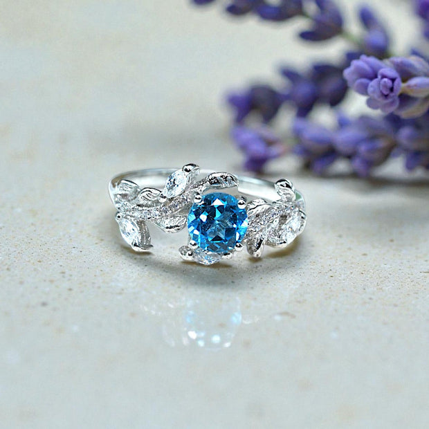 Round Cut Natural Blue Topaz Art Deco Ring RG-GM-BT-SL-016