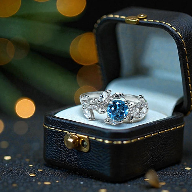 Round Cut Natural Blue Topaz Art Deco Ring RG-GM-BT-SL-016