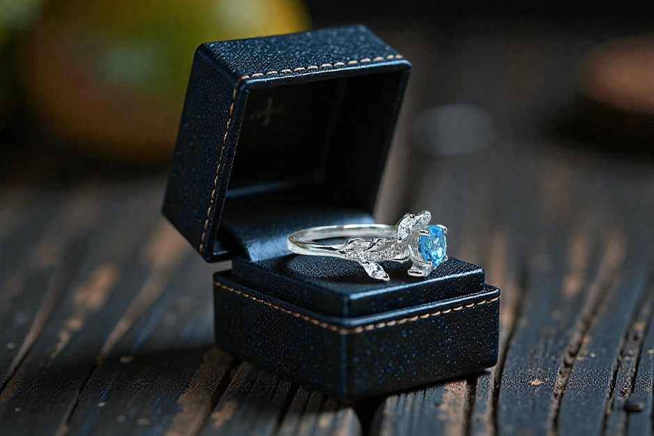 Round Cut Natural Blue Topaz Art Deco Ring RG-GM-BT-SL-016