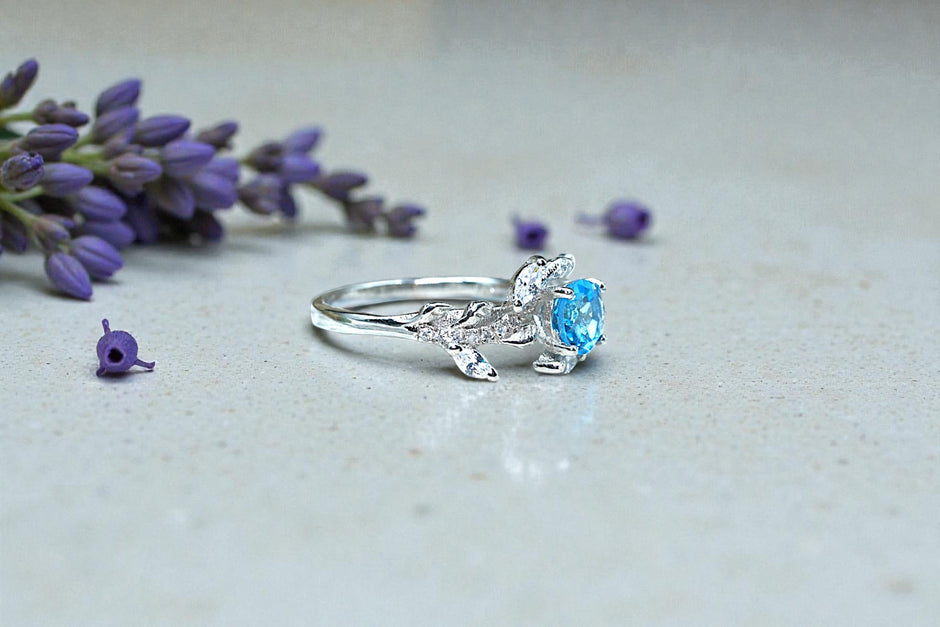Round Cut Natural Blue Topaz Art Deco Ring RG-GM-BT-SL-016