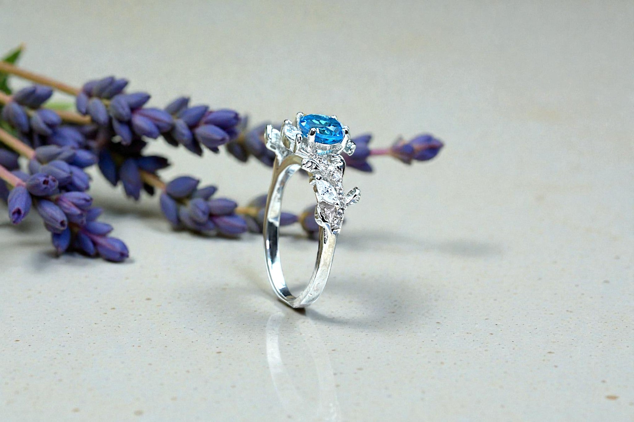 Round Cut Natural Blue Topaz Art Deco Ring RG-GM-BT-SL-016
