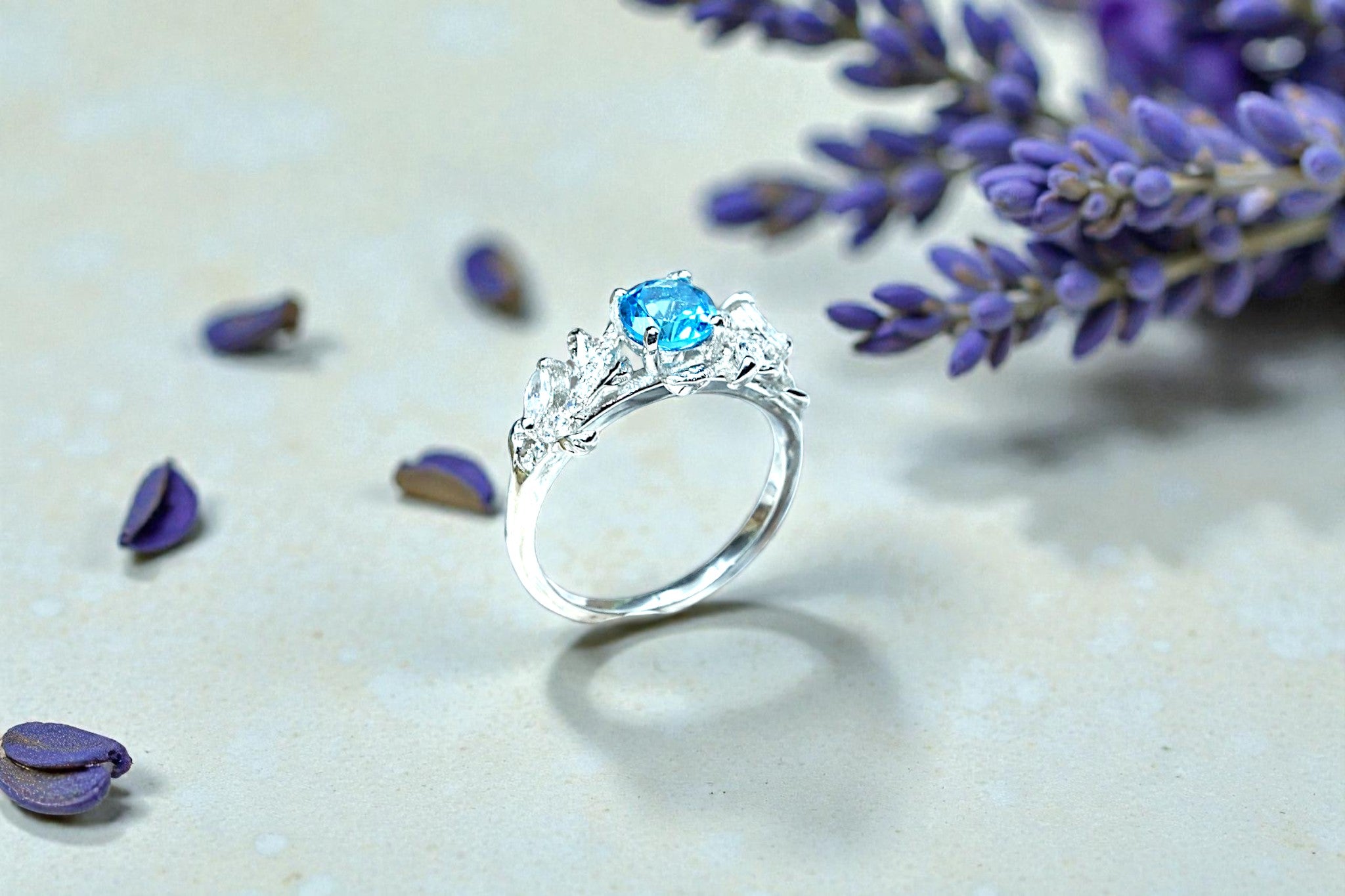 Round Cut Natural Blue Topaz Art Deco Ring RG-GM-BT-SL-016