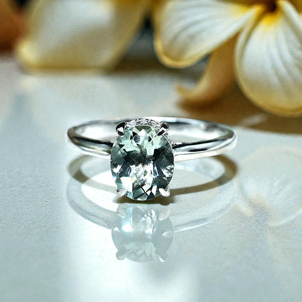 Natural Green Amethyst Art Deco Wedding Ring