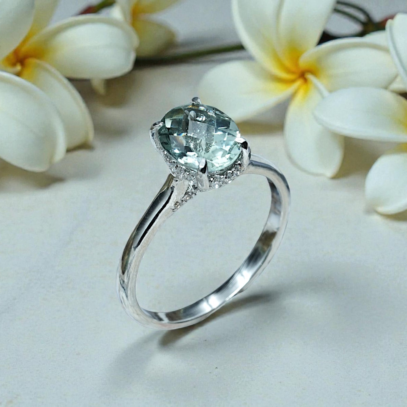 Natural Green Amethyst Art Deco Wedding Ring