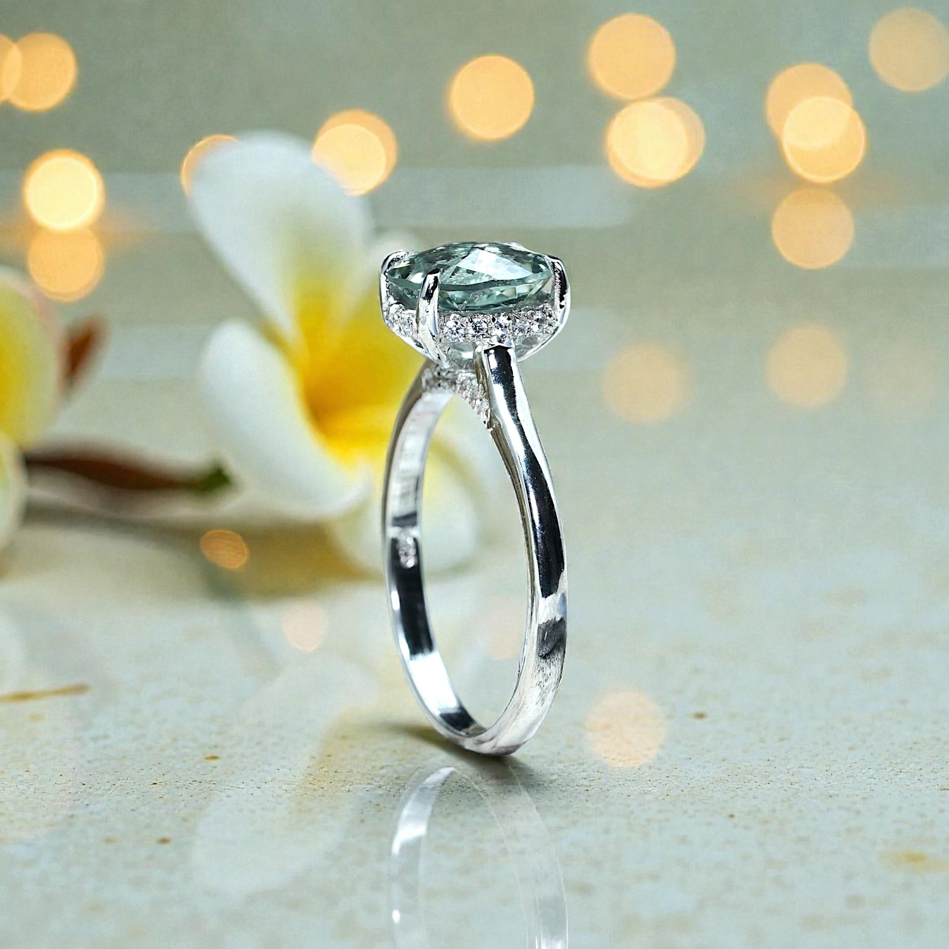 Natural Green Amethyst Art Deco Wedding Ring