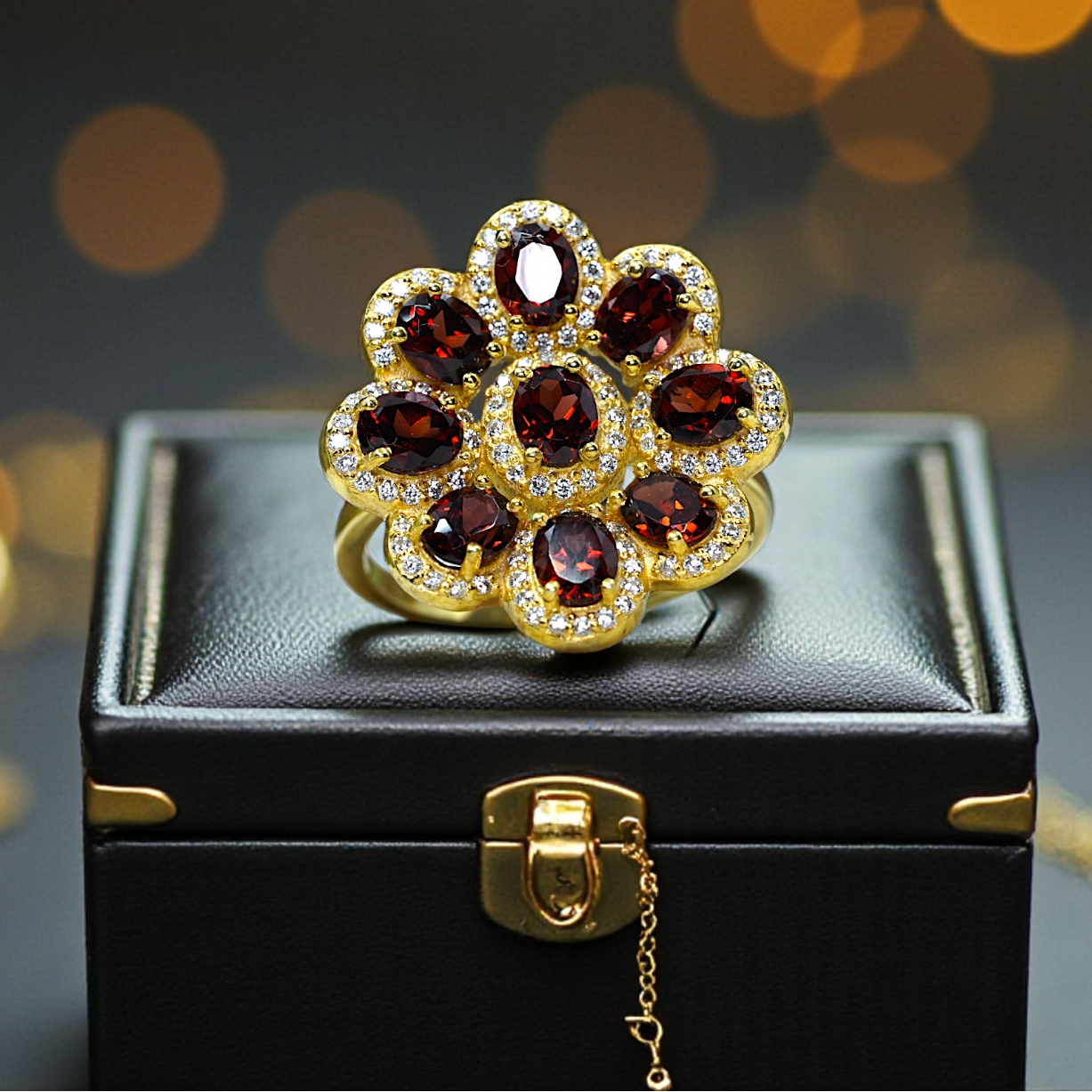 Natural Garnet Cocktail Bridal Ring RG-GM-GR-SL-006
