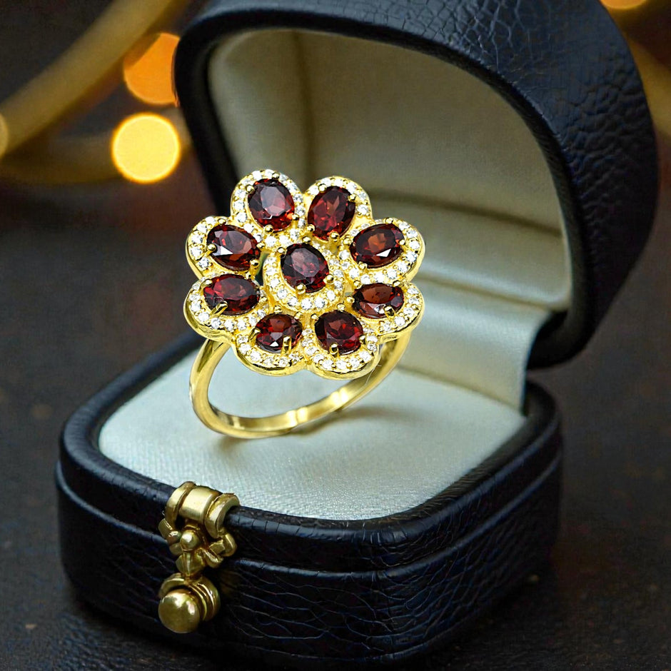 Natural Garnet Cocktail Bridal Ring RG-GM-GR-SL-006