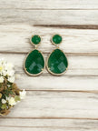 Emerald green fern bloom dangle earrings