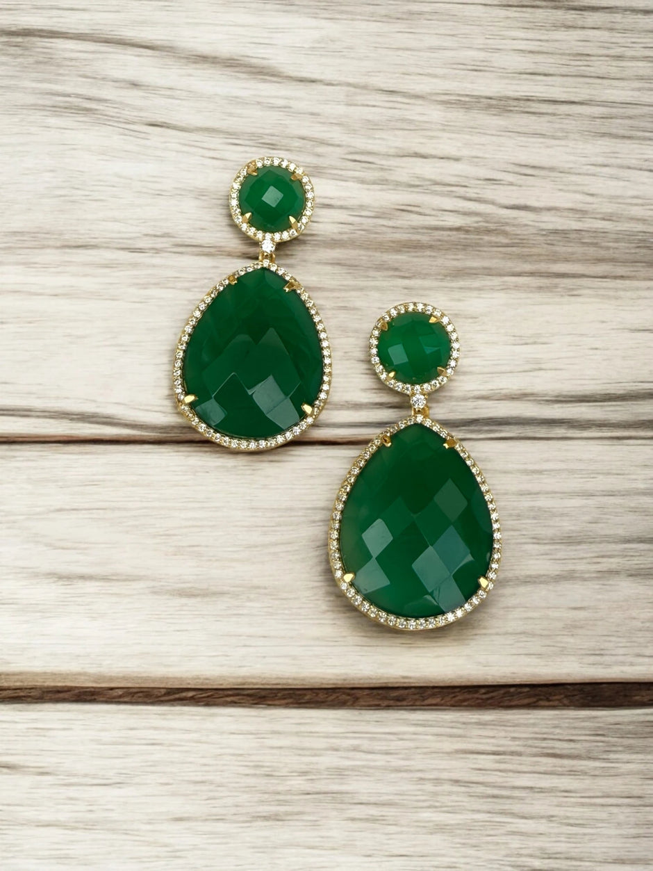Emerald green fern bloom dangle earrings