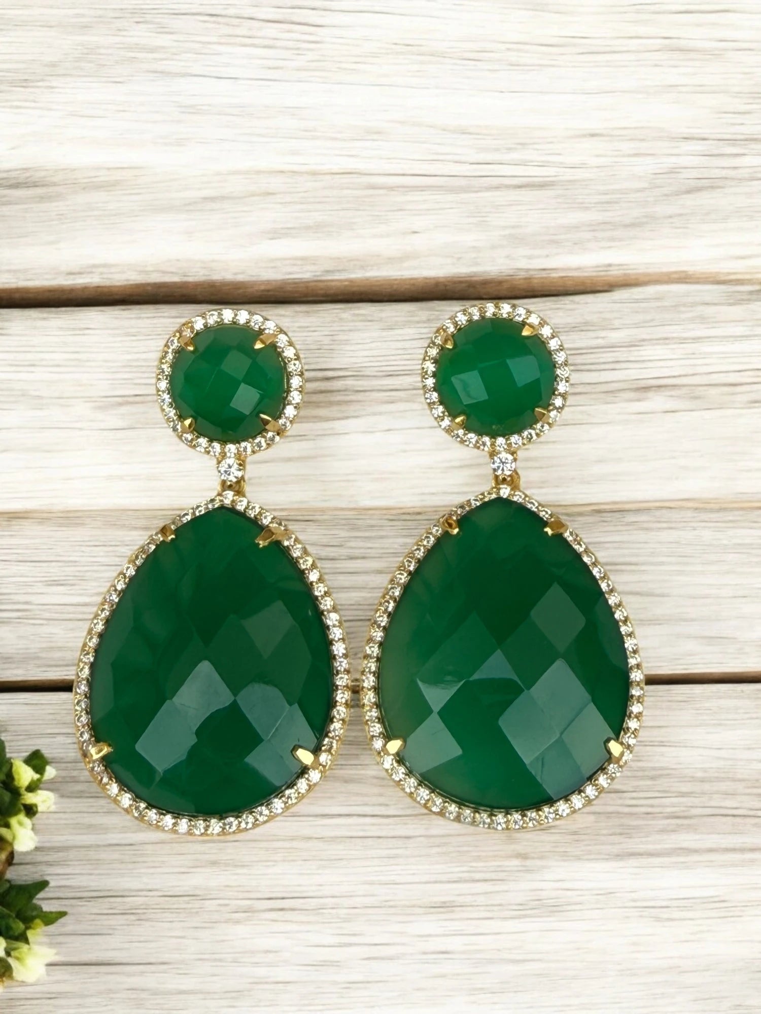 Emerald green fern bloom dangle earrings