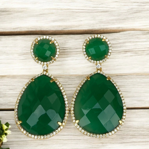 Emerald green fern bloom dangle earrings