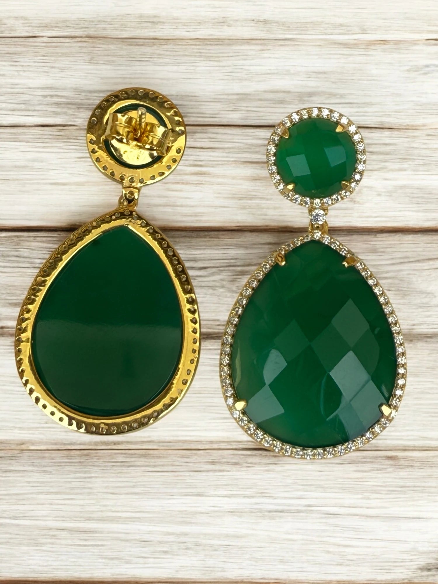 Emerald green fern bloom dangle earrings