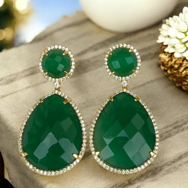 Emerald green fern bloom dangle earrings