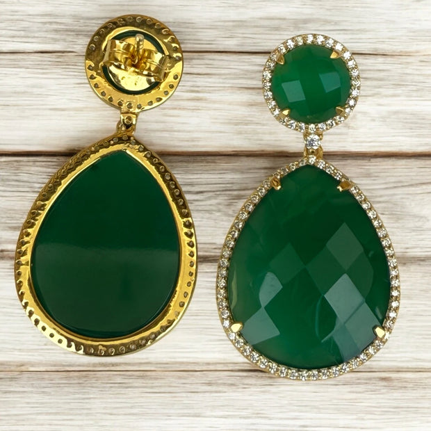 Emerald green fern bloom dangle earrings