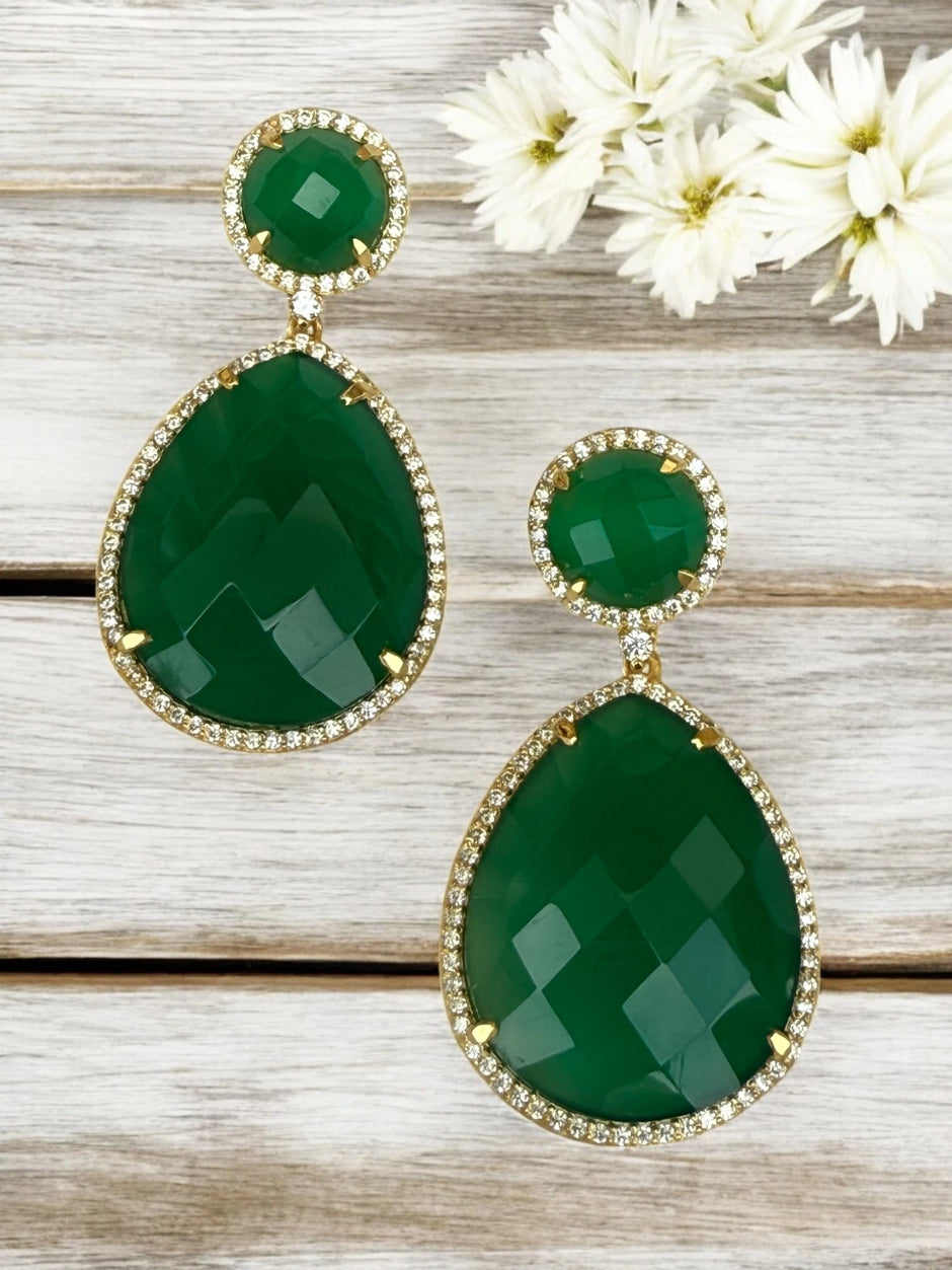 Emerald green fern bloom dangle earrings